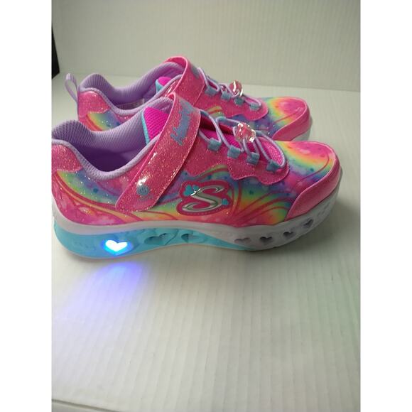 Skechers Heart&Lights Groovy Swirl Girls 3 New Hot Pink Lavender Sneakers Strap - Picture 5 of 12